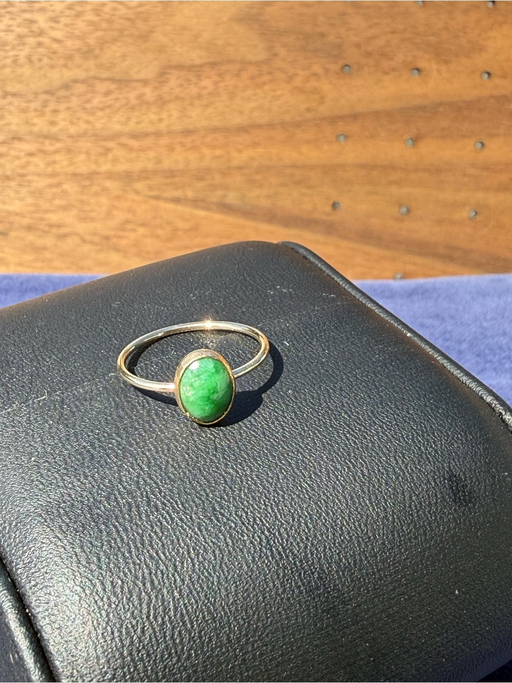 Gold filled Ring with Green Oval Jade Stone - Women's Jewelry